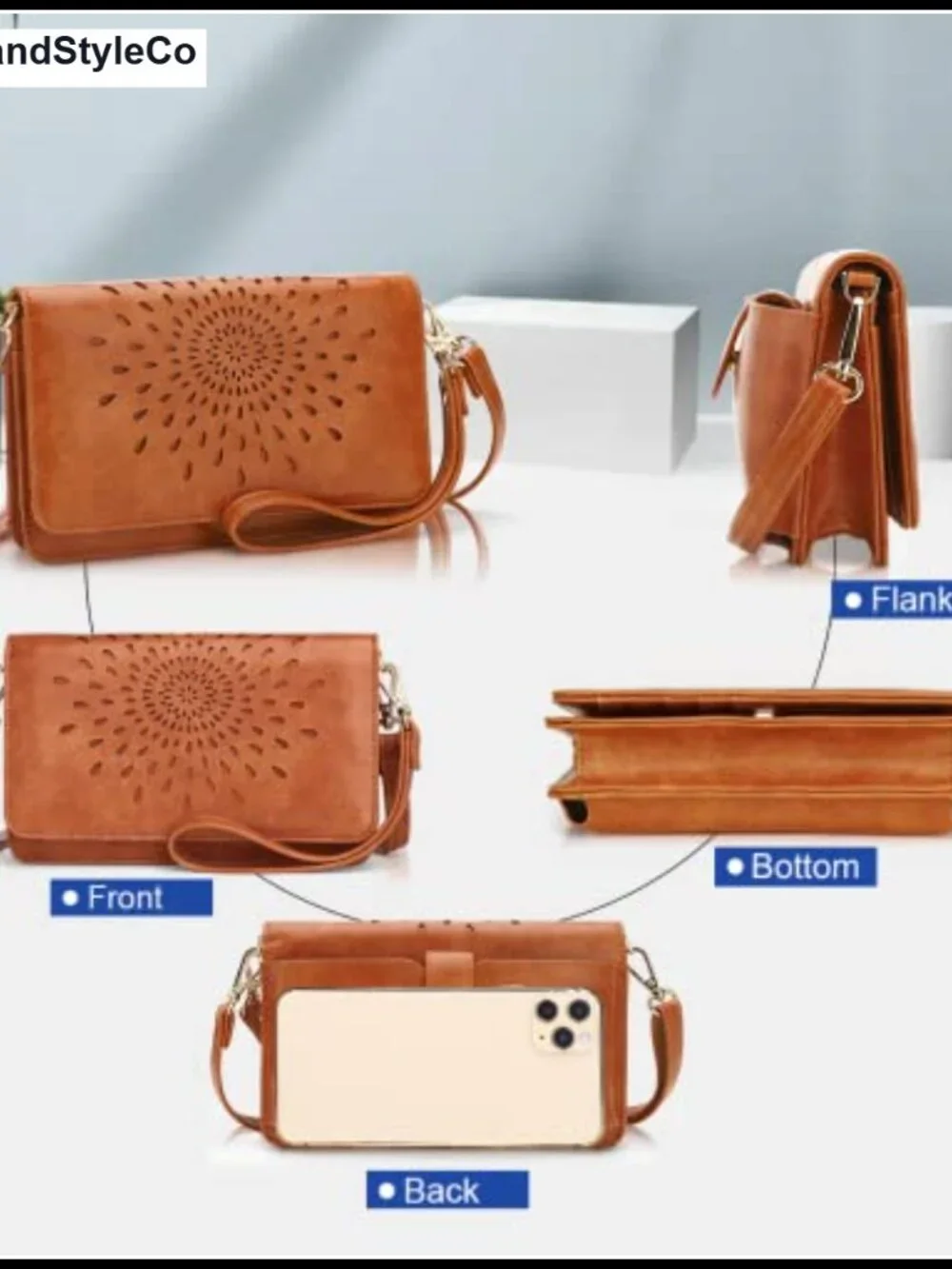 Multifunction Vegan Leather Crossbody Bag RFID Wristlet Wallet Phone Purse